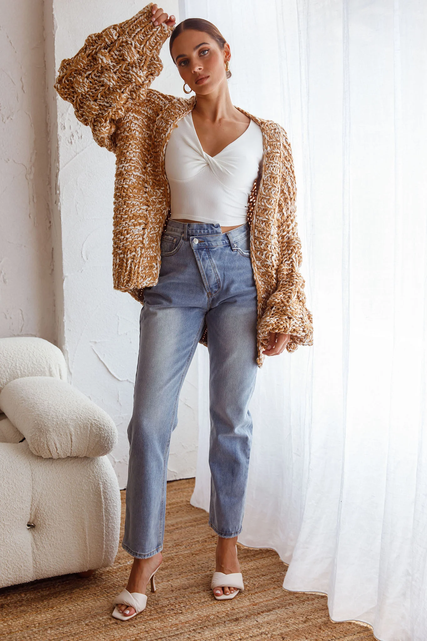 Moscow Chunky Knit Oversized Cardigan Oatmeal - Image 5