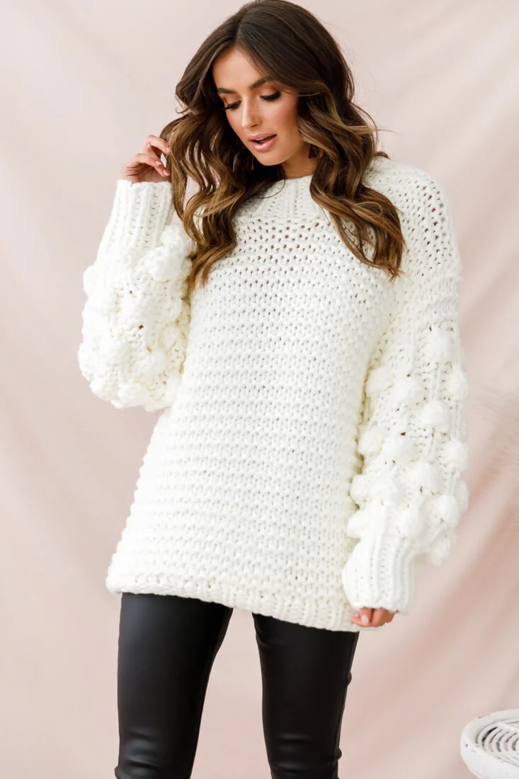 Moscow Chunky Knit Oversized Sweater White - Image 6