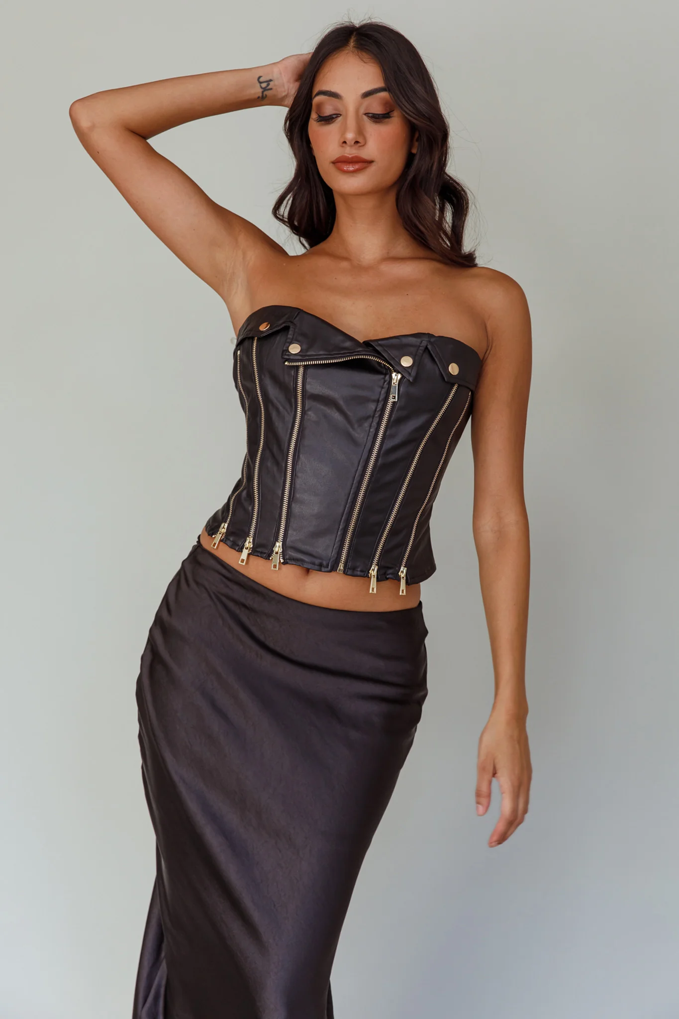 Moto Strapless Zipper Top Black - Image 7
