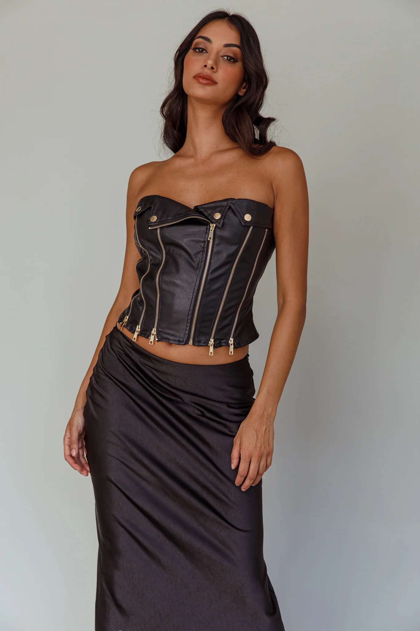 Moto Strapless Zipper Top Black - Image 8