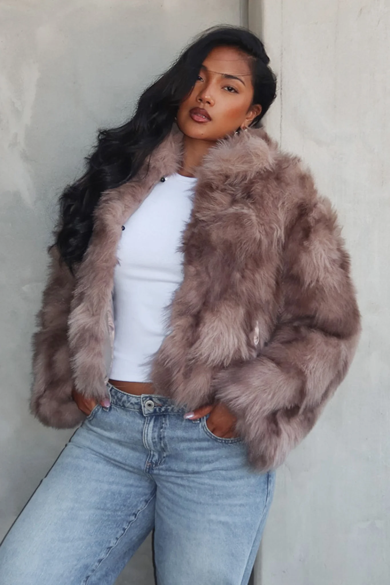 Moving On Faux Fur Coat Mocha - Image 2