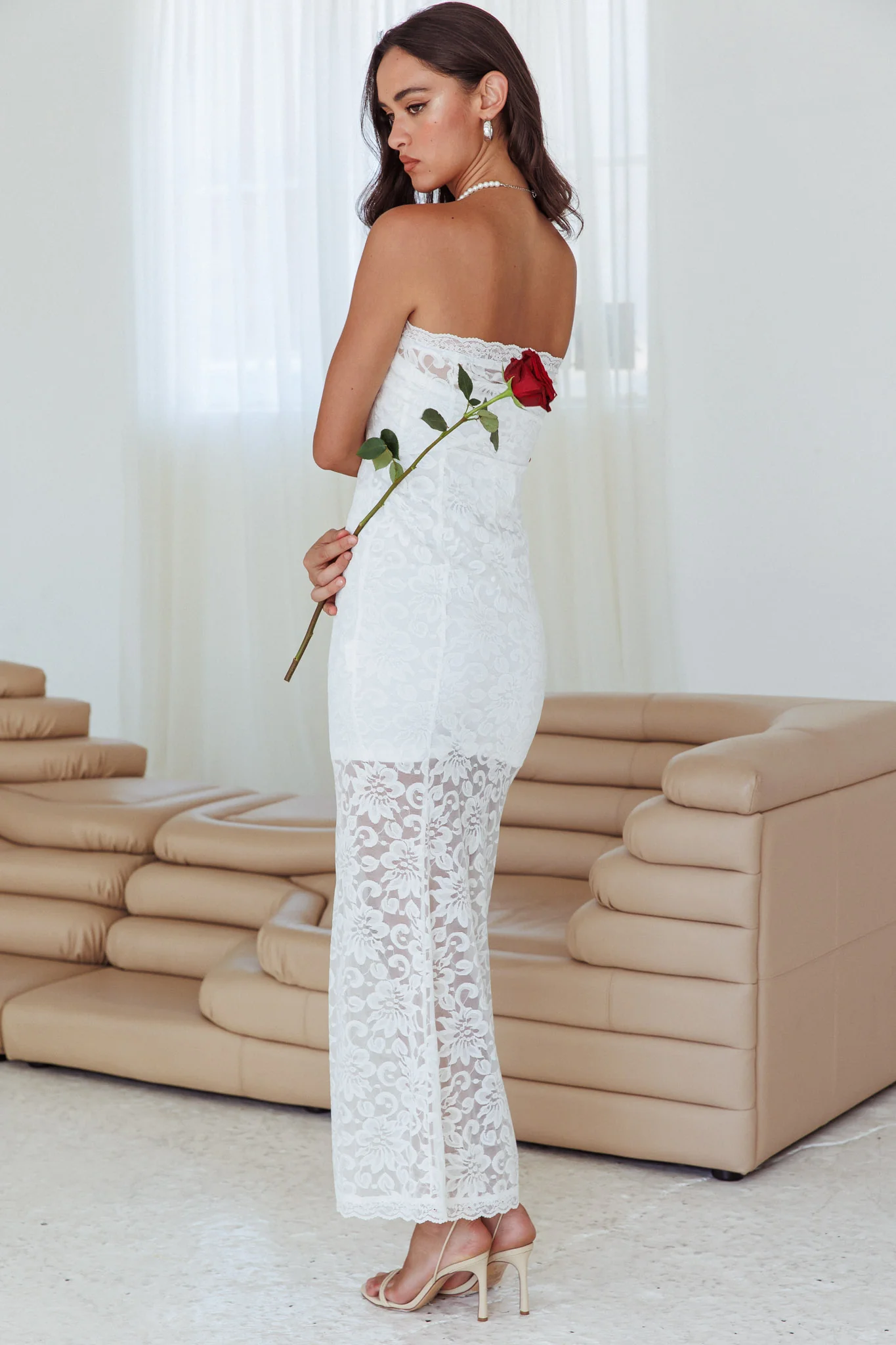 Must Be Love Strapless Lace Dress Off White - Image 3