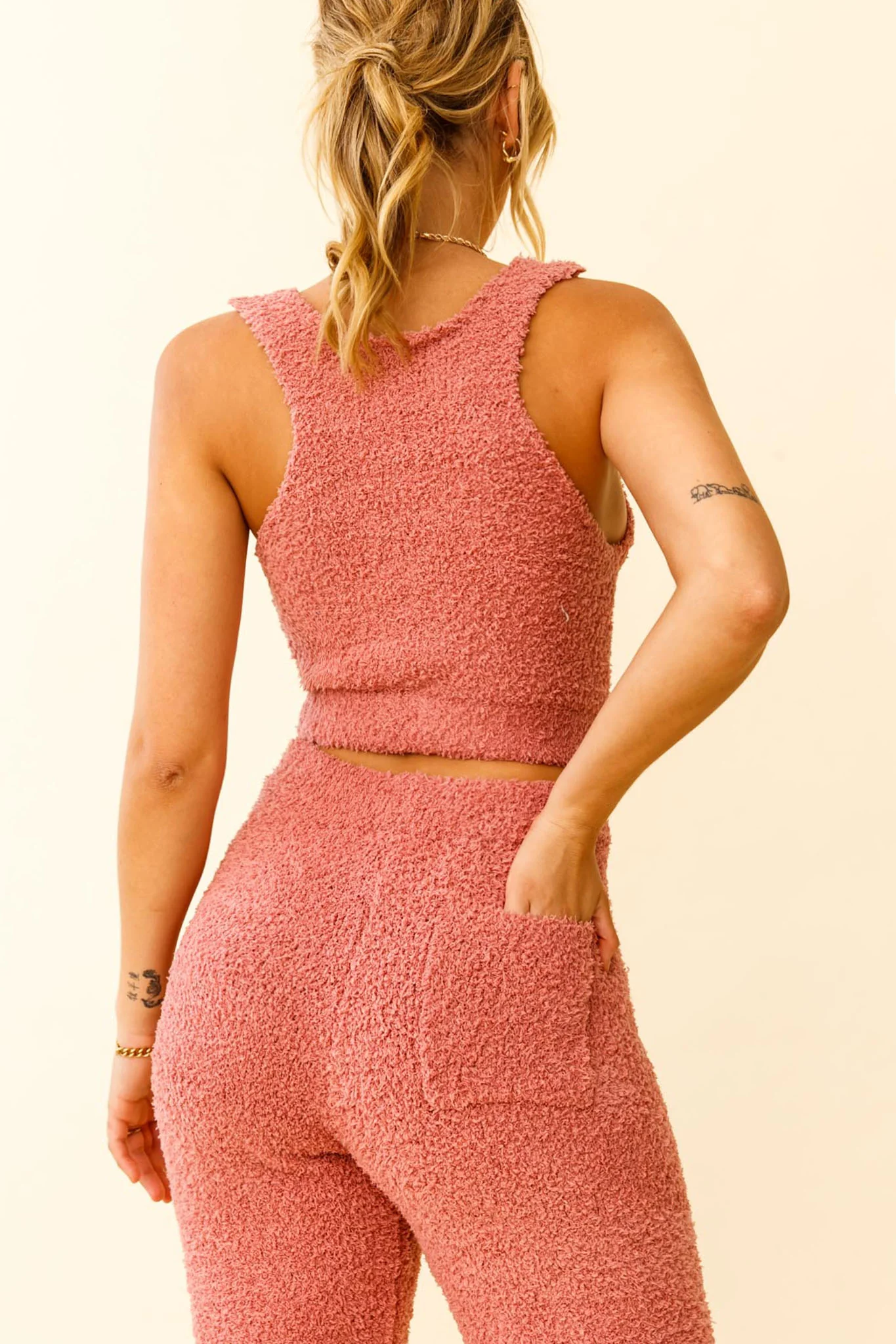 My Girl Fuzzy Knit Thick Strap Crop Top Rose - Image 2
