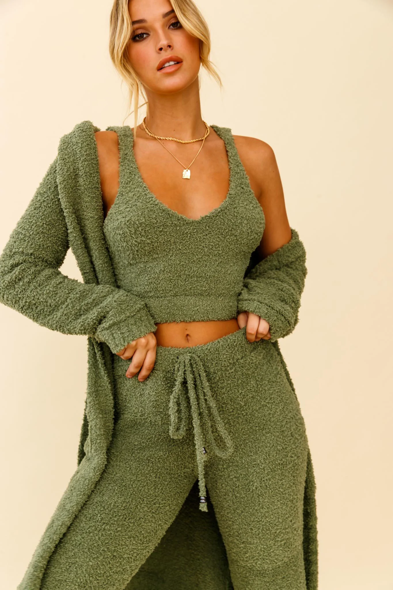 My Girl Fuzzy Knit Thick Strap Crop Top Sage - Image 5