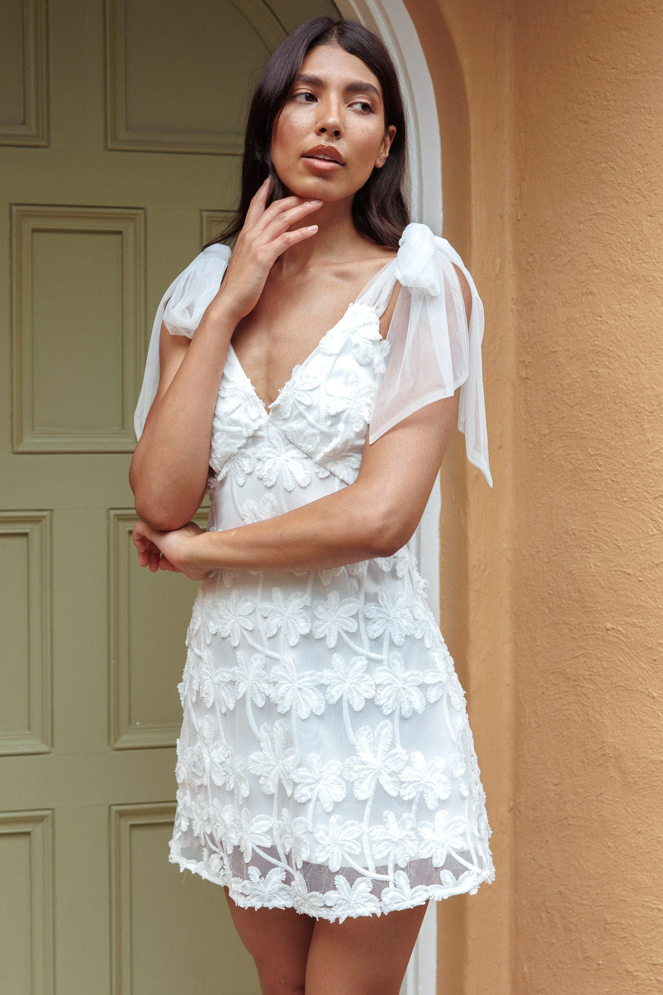 Mykonos Morning Tied Shoulder Embellished Mini Dress White - Image 7