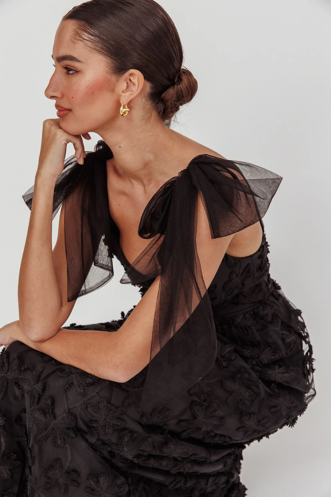 Mykonos Morning Tied Shoulder Tree Maxi Dress Black - Image 2