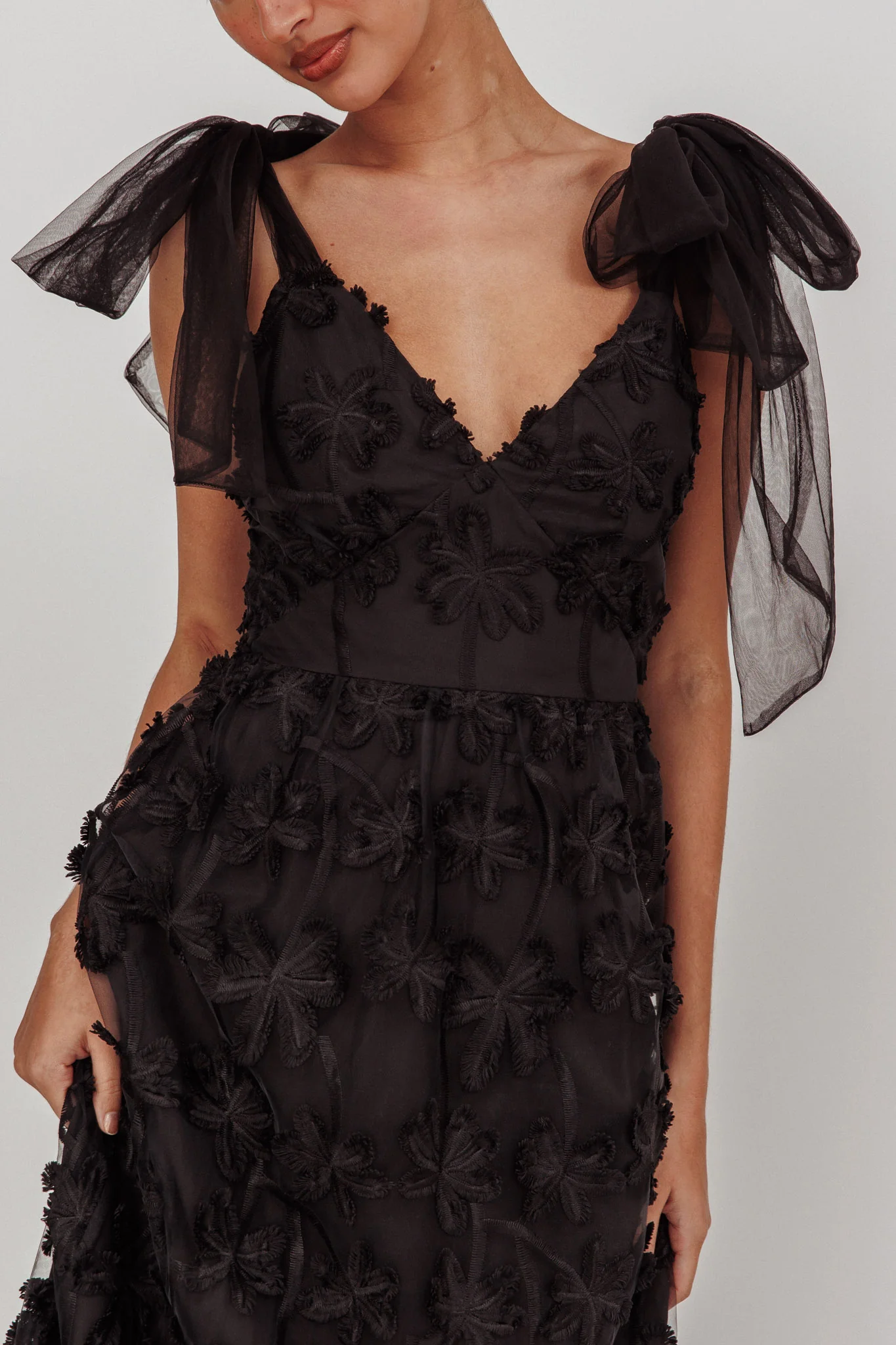Mykonos Morning Tied Shoulder Tree Maxi Dress Black - Image 5