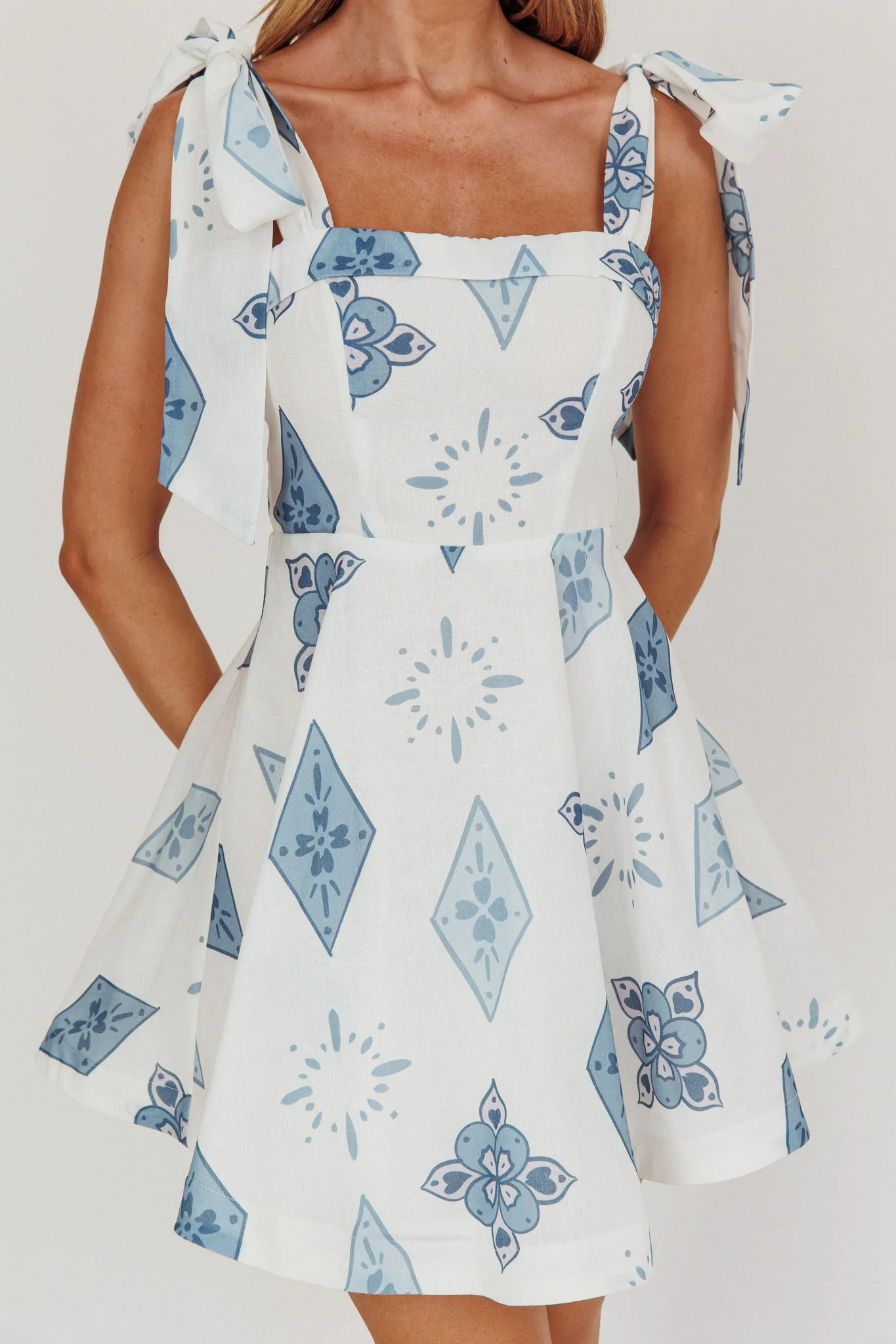 Jeanie Tied Shoulder Mini Dress Blue - Image 4