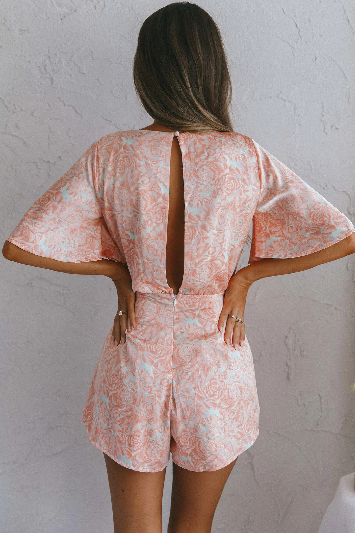 Nadi V-Neckline Wrap Romper Flower Paint Print Pink - Image 6
