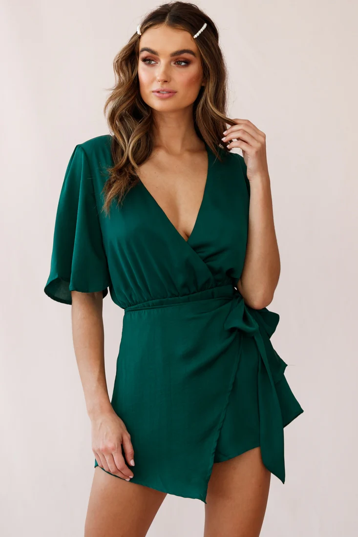 Nadi V-Neckline Wrap Romper Forest Green - Image 6