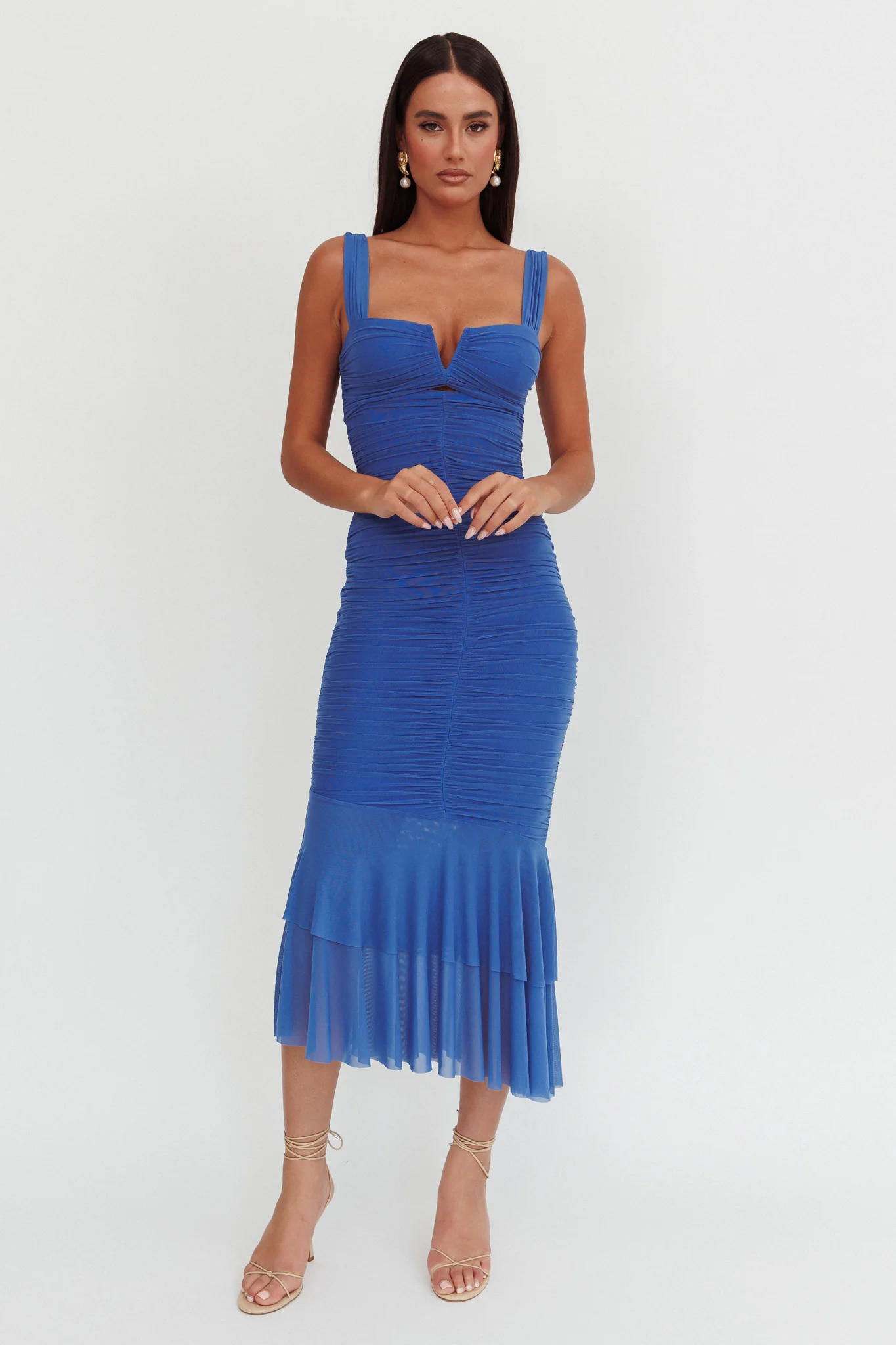Nadia Ruched Fishtail Maxi Dress Blue - Image 5