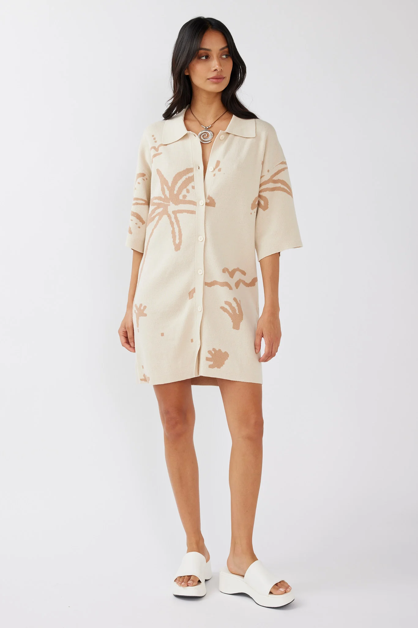Nalani Button-Up Knit Dress Sand/Wood - Image 2