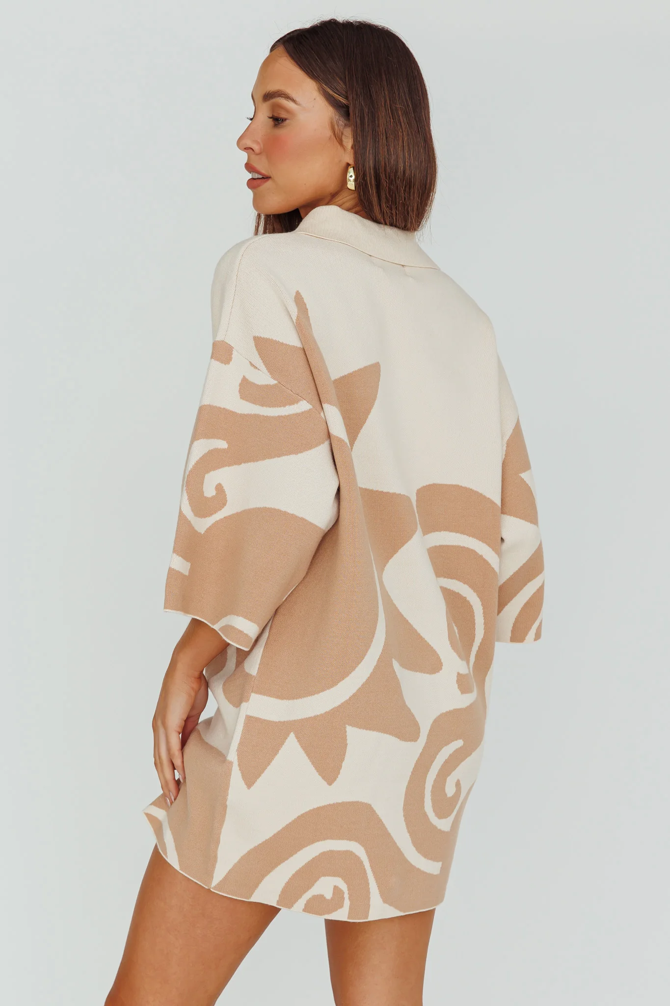 Nalani Button Up Knit Shirt Dress Sand/Wood - Image 2