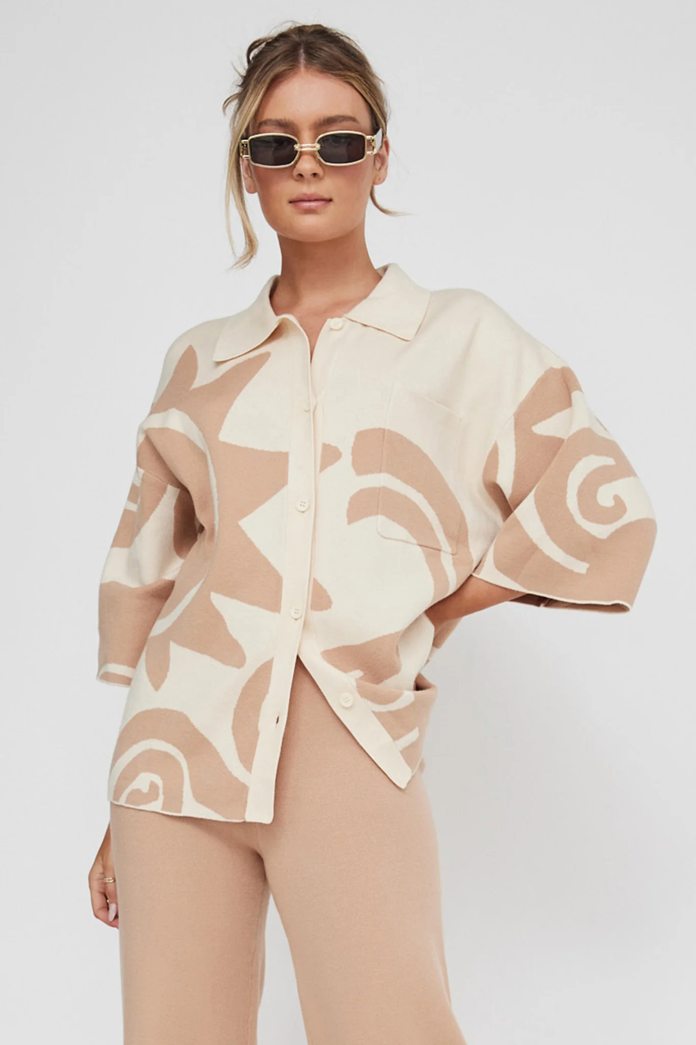 Nalani Button Up Knit Shirt Sand Wood - Image 2