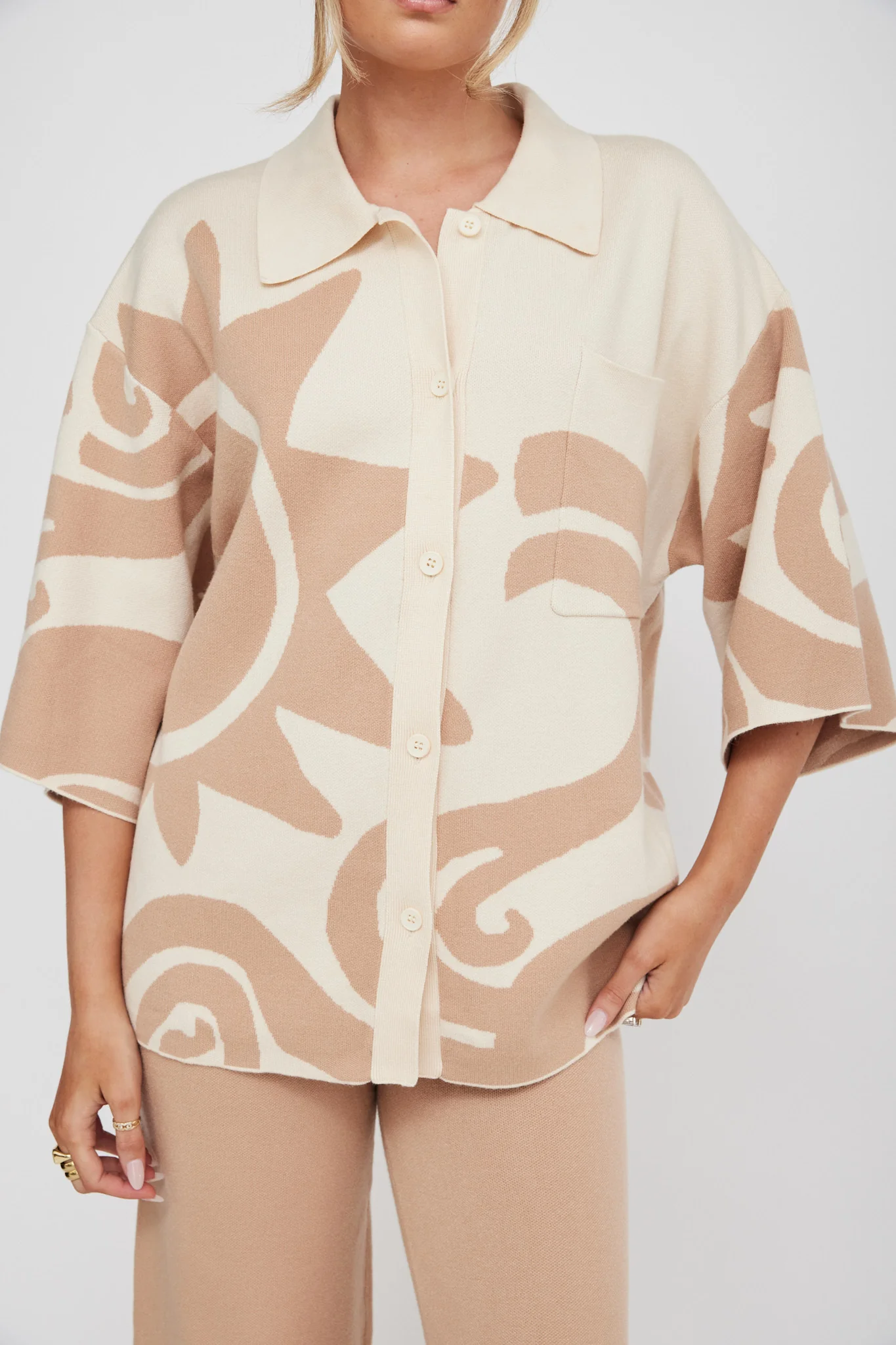 Nalani Button Up Knit Shirt Sand Wood - Image 5