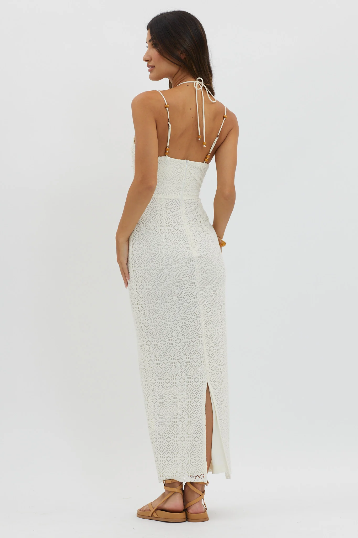 Namaste Bead Strap Lace Midi Dress White - Image 2