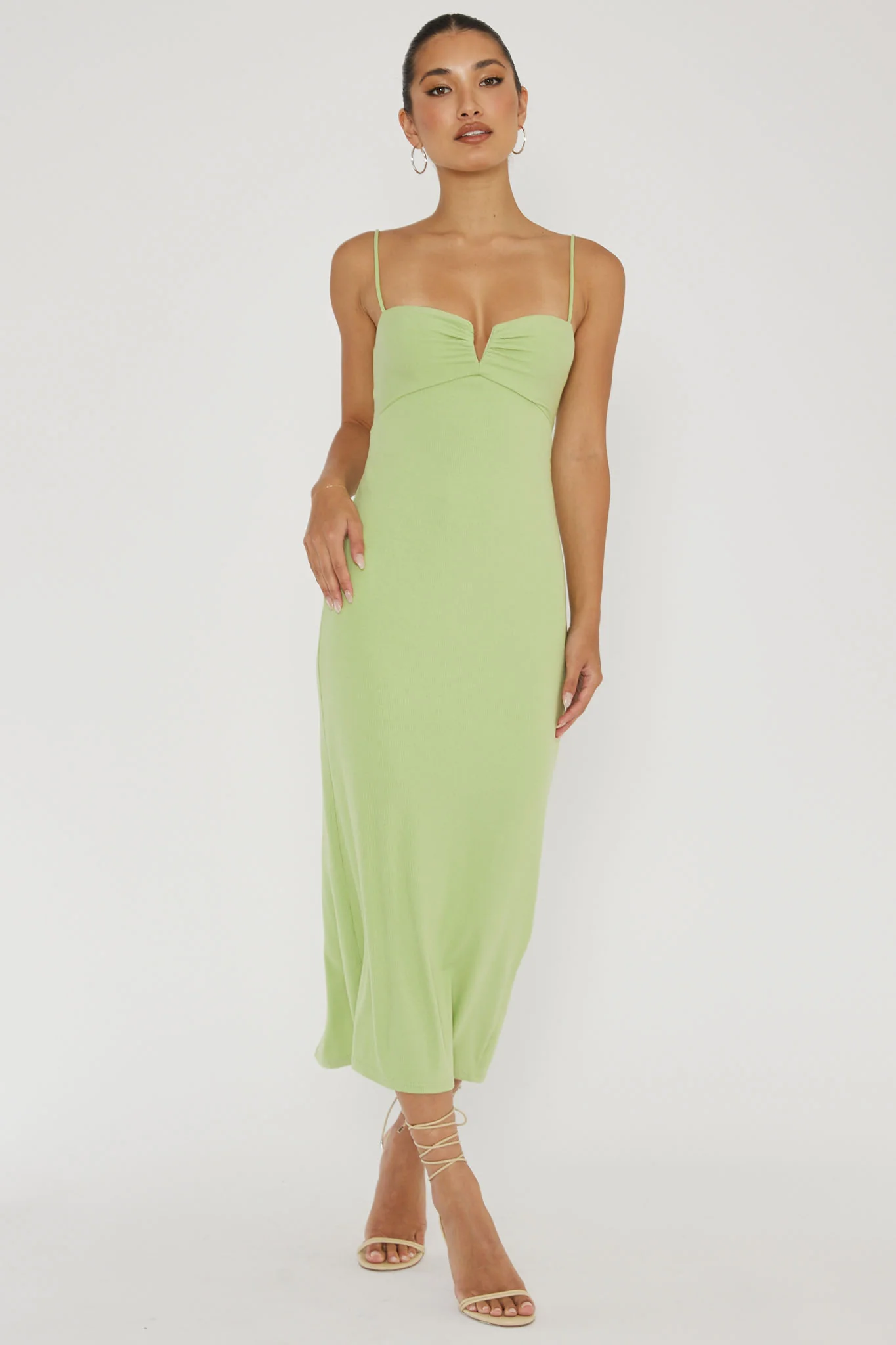 Namrata Twist Back Ribbed Midi Dress Matcha - Image 3