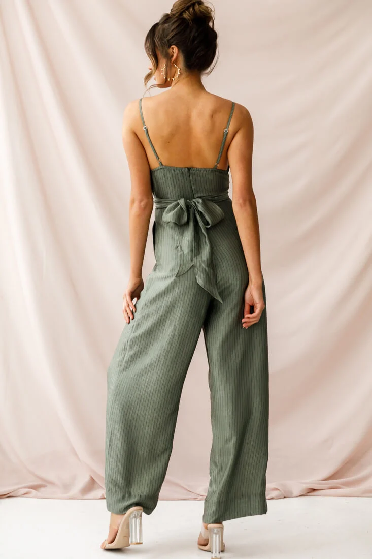 Nancy Wide Leg Pinstripe Jumpsuit Olive - Image 4