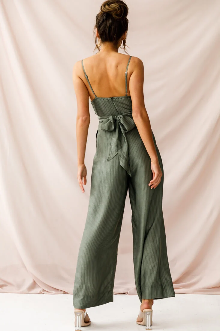 Nancy Wide Leg Pinstripe Jumpsuit Olive - Image 5