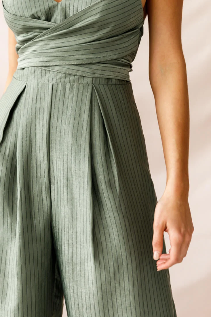 Nancy Wide Leg Pinstripe Jumpsuit Olive - Image 6