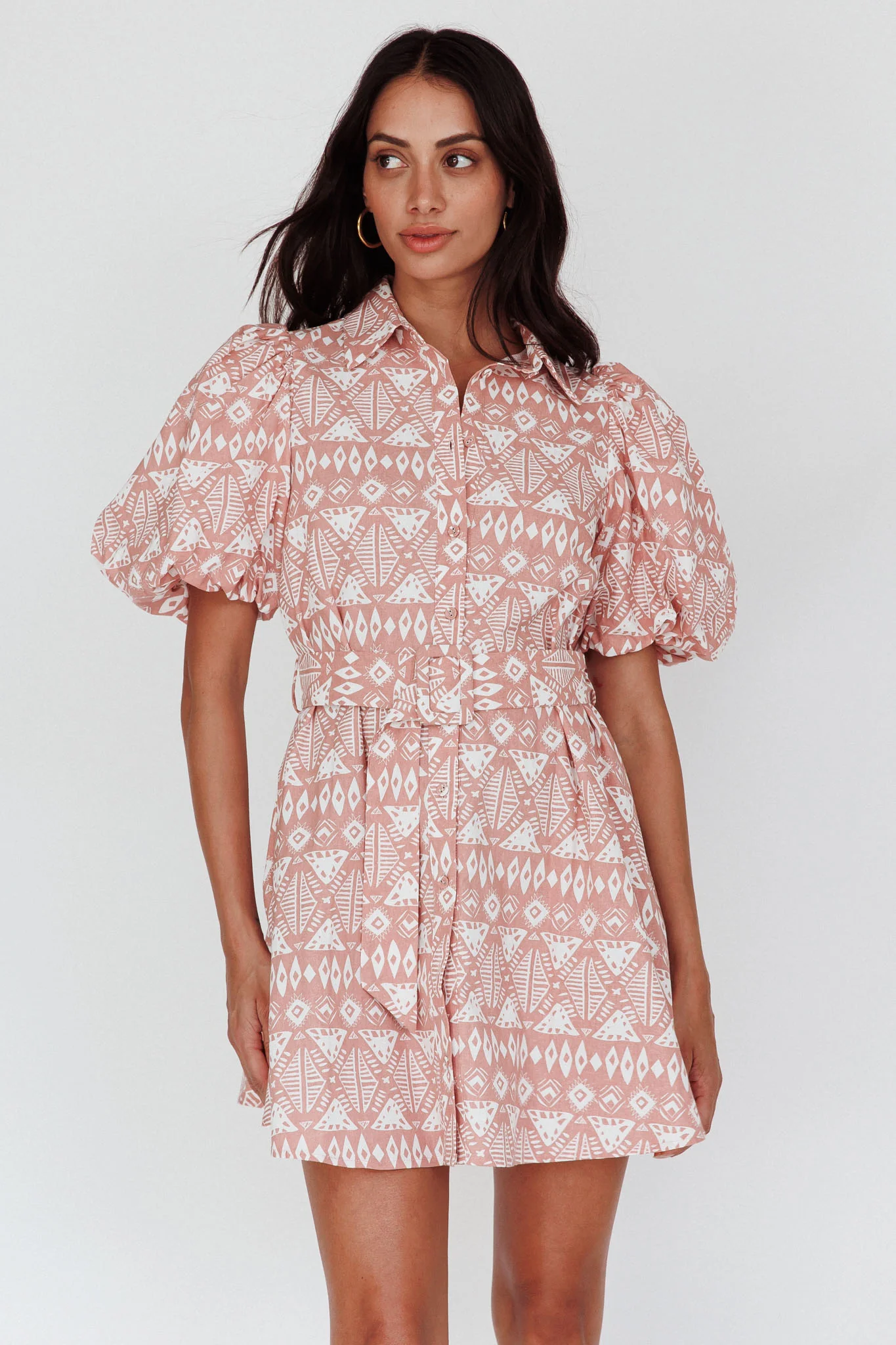 Nanette Puff Sleeve Belted Mini Dress Print Rose