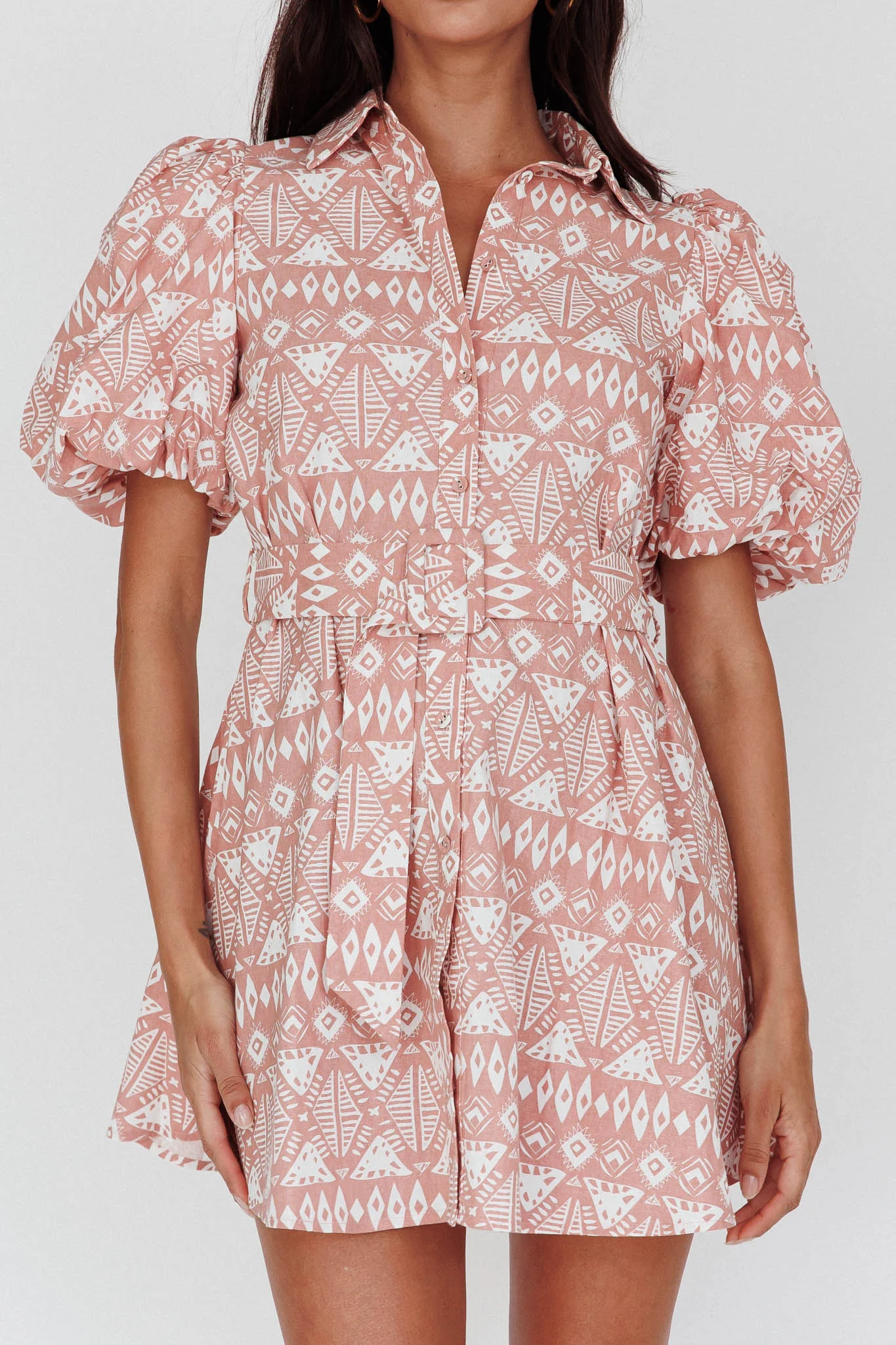Nanette Puff Sleeve Belted Mini Dress Print Rose - Image 4