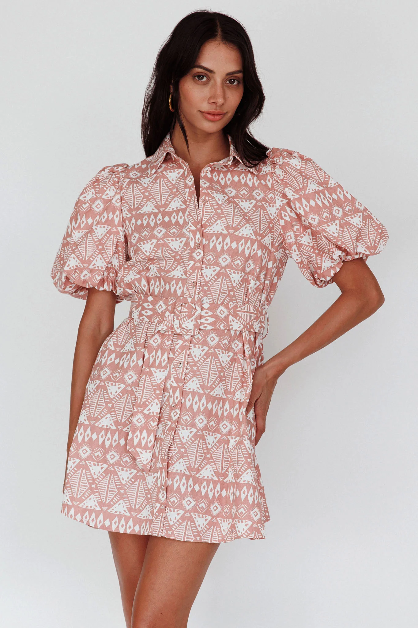 Nanette Puff Sleeve Belted Mini Dress Print Rose - Image 5