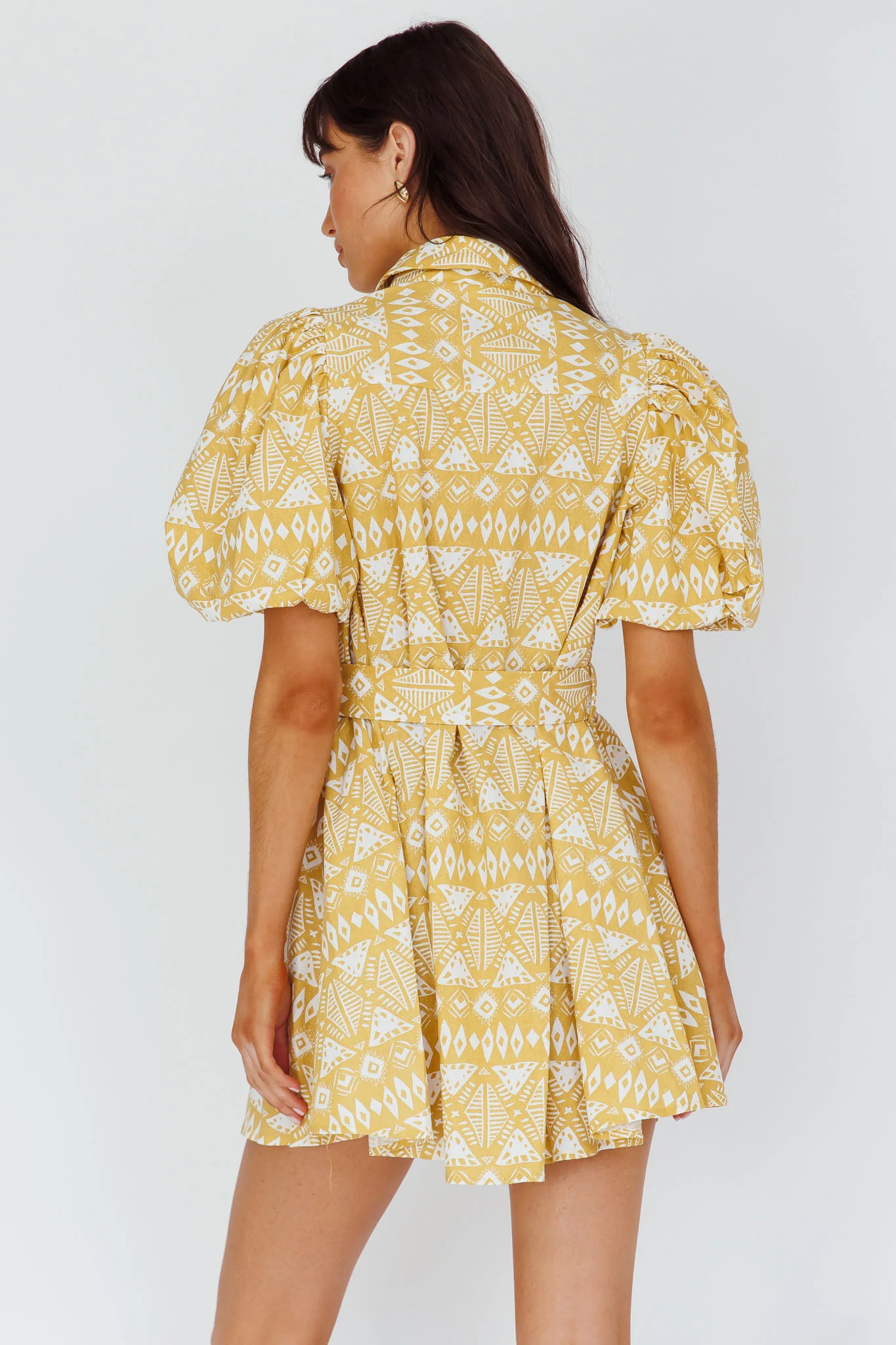 Nanette Puff Sleeve Belted Mini Dress Print Yellow - Image 2