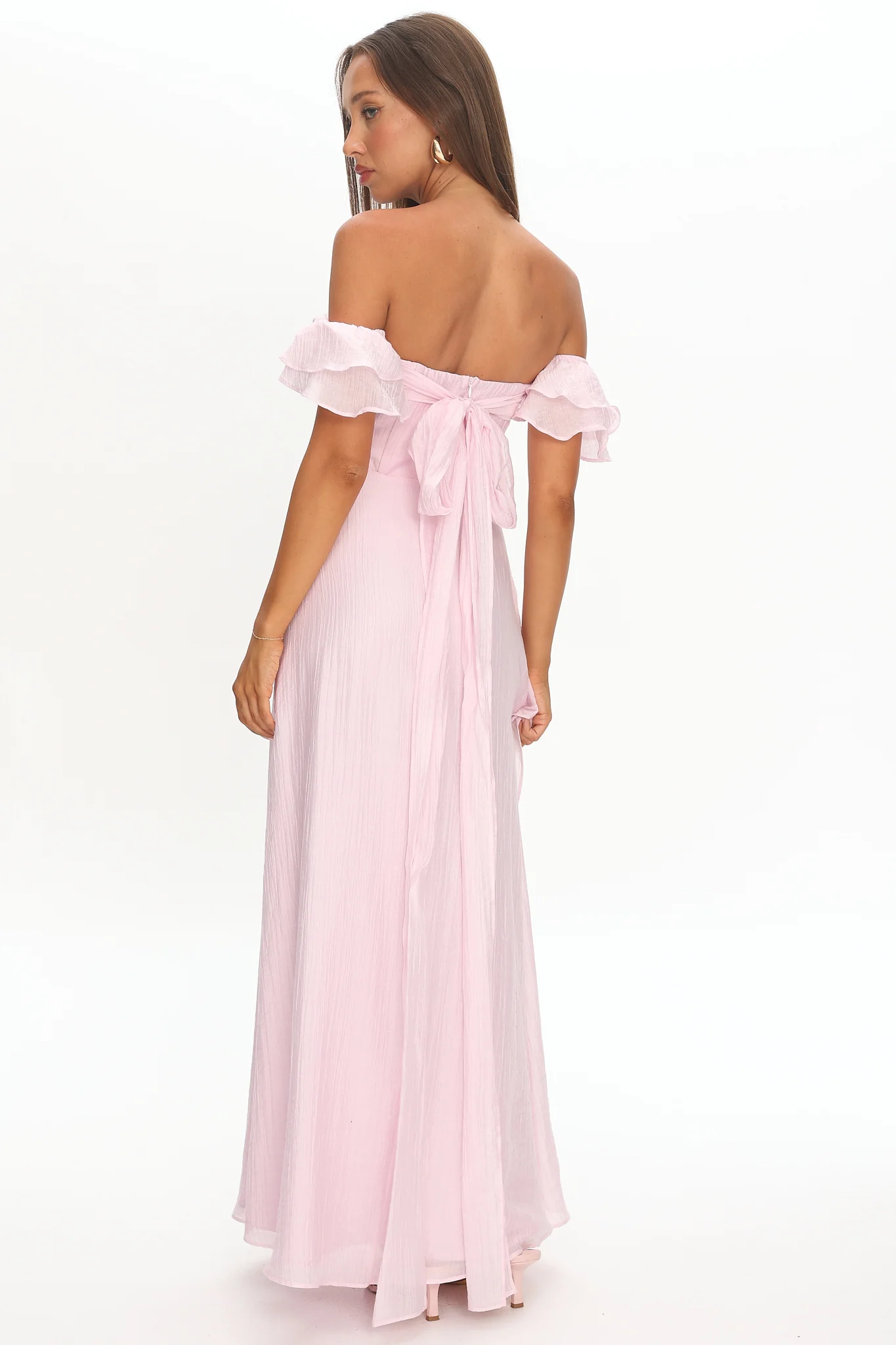 Natale Off-Shoulder Ruffle Maxi Dress Pink - Image 5