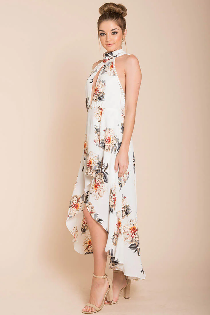 Natalee Floral High to Low Dress White - Image 2