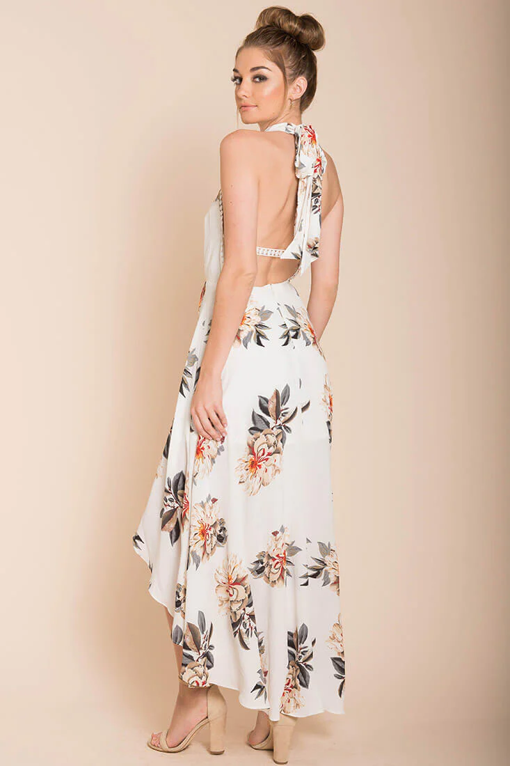 Natalee Floral High to Low Dress White - Image 4