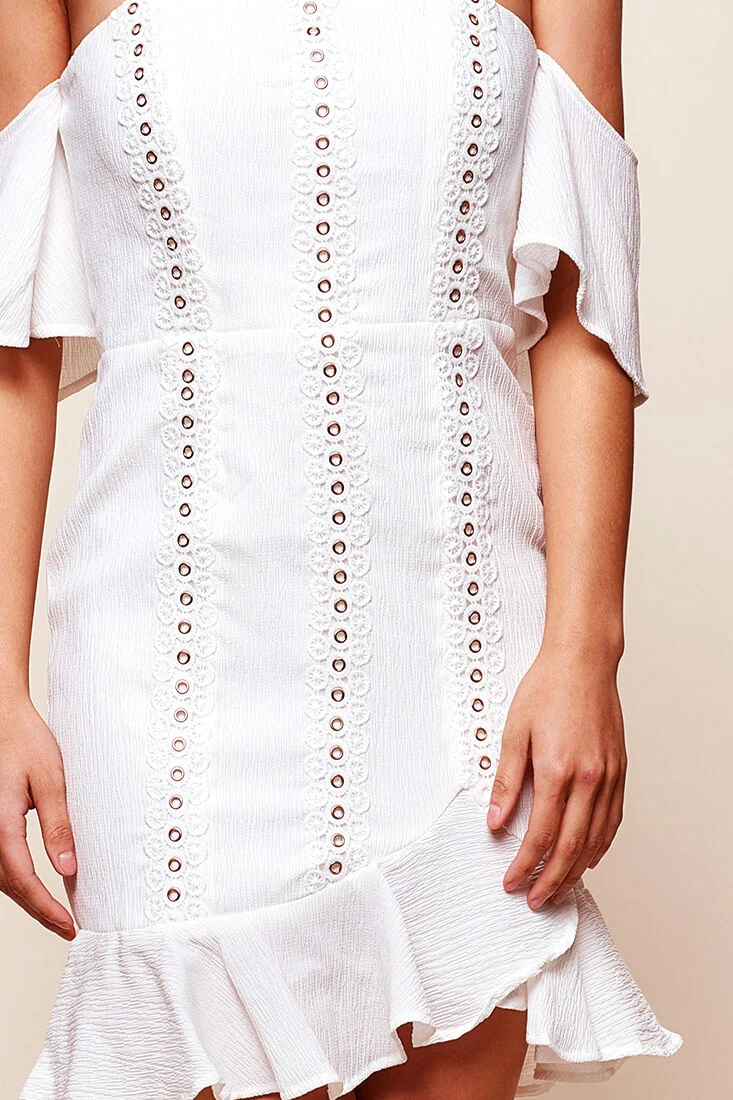 Natalia Off Shoulder Ruffle Trim Dress White - Image 6