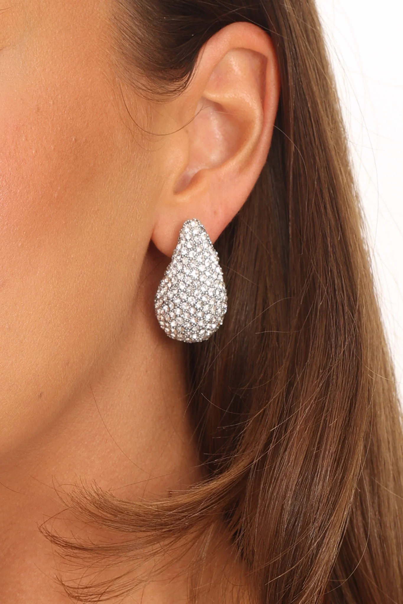 Nebula Pave Teardrop Earrings Silver Diamante - Image 3