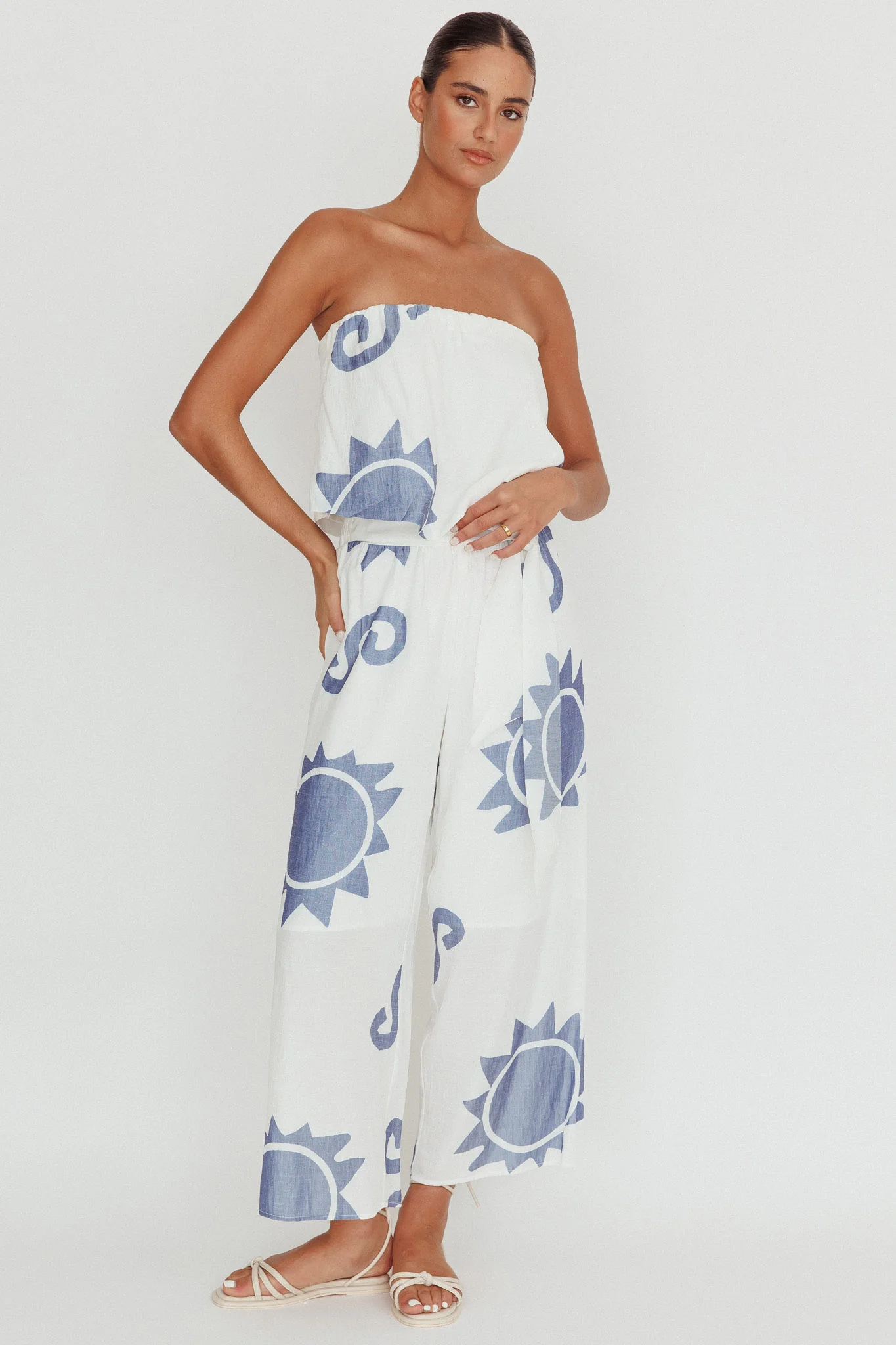 Nectar Sun Print Strapless Top Blue - Image 3