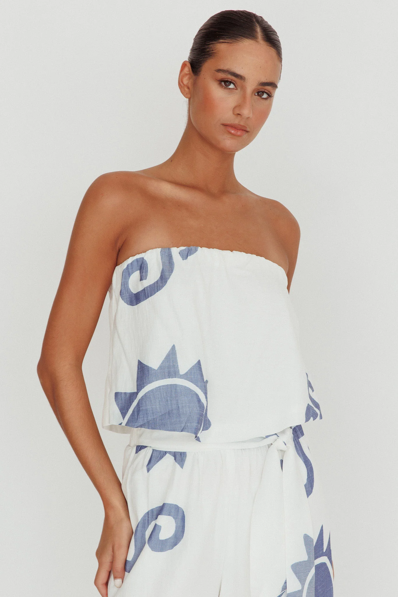 Nectar Sun Print Strapless Top Blue - Image 5
