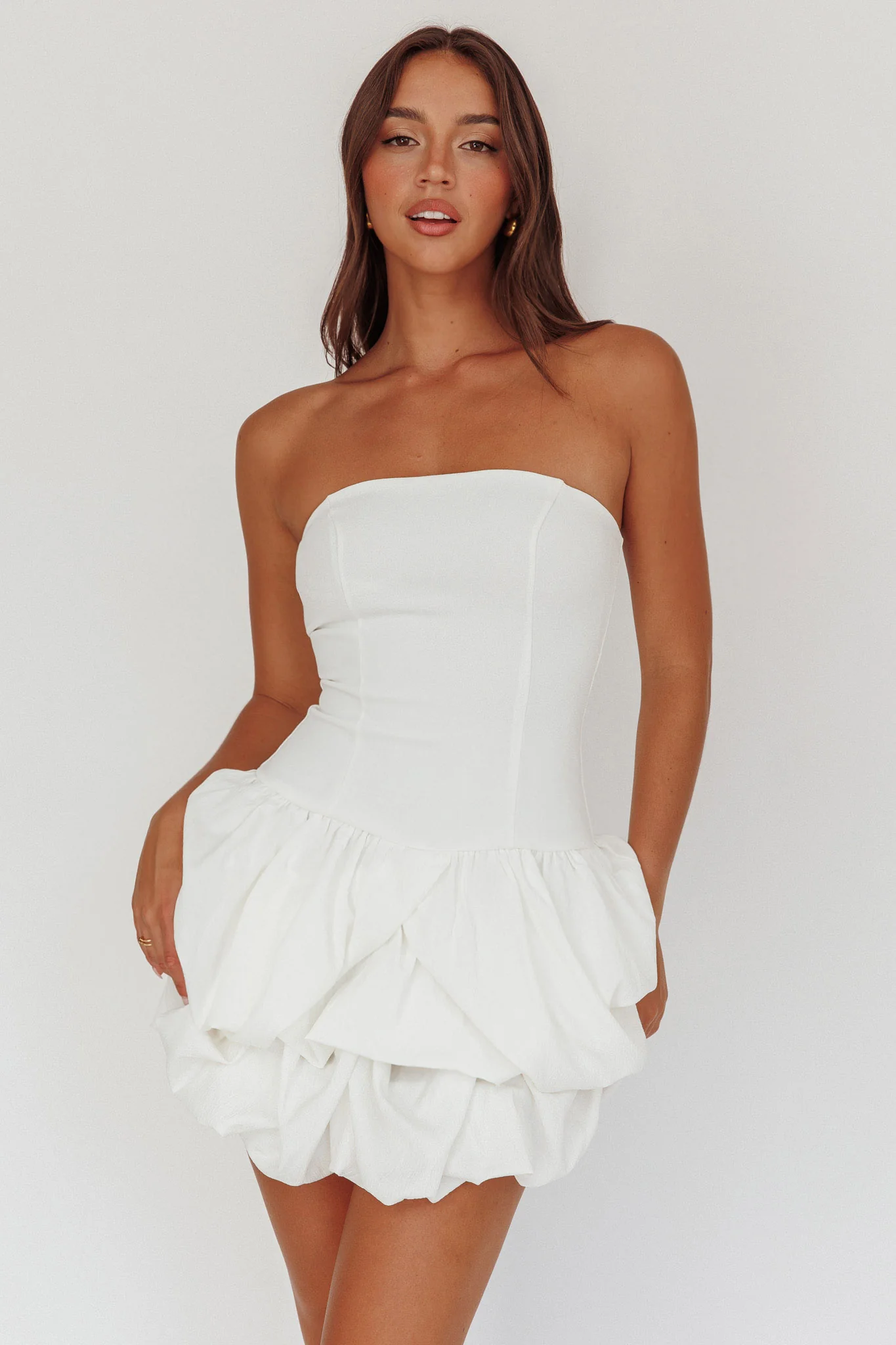 Nefiti Strapless Layered Bubble Hem Dress White - Image 6