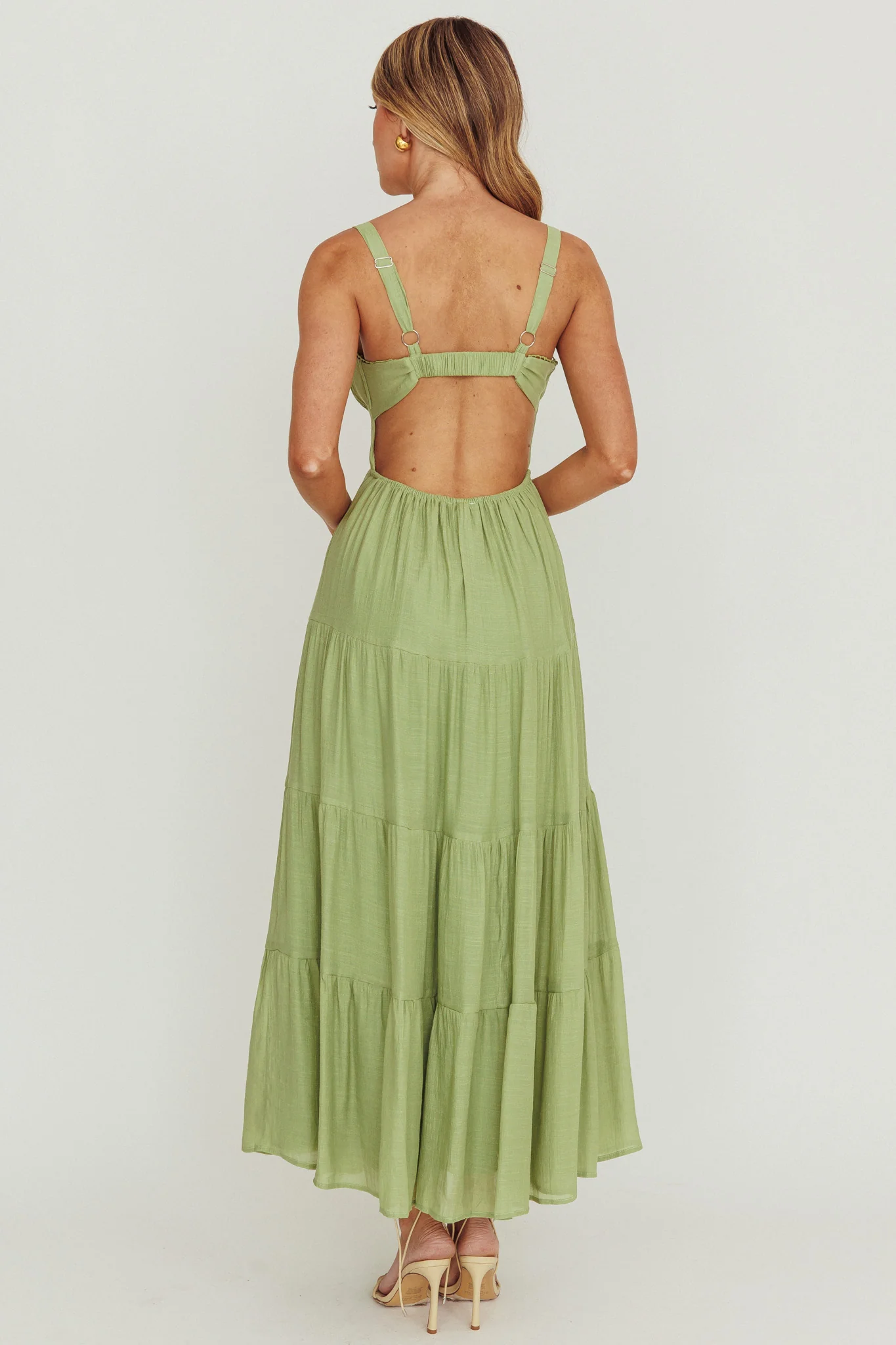 Neptune Cut Out Back A-Line Maxi Dress Sage - Image 2