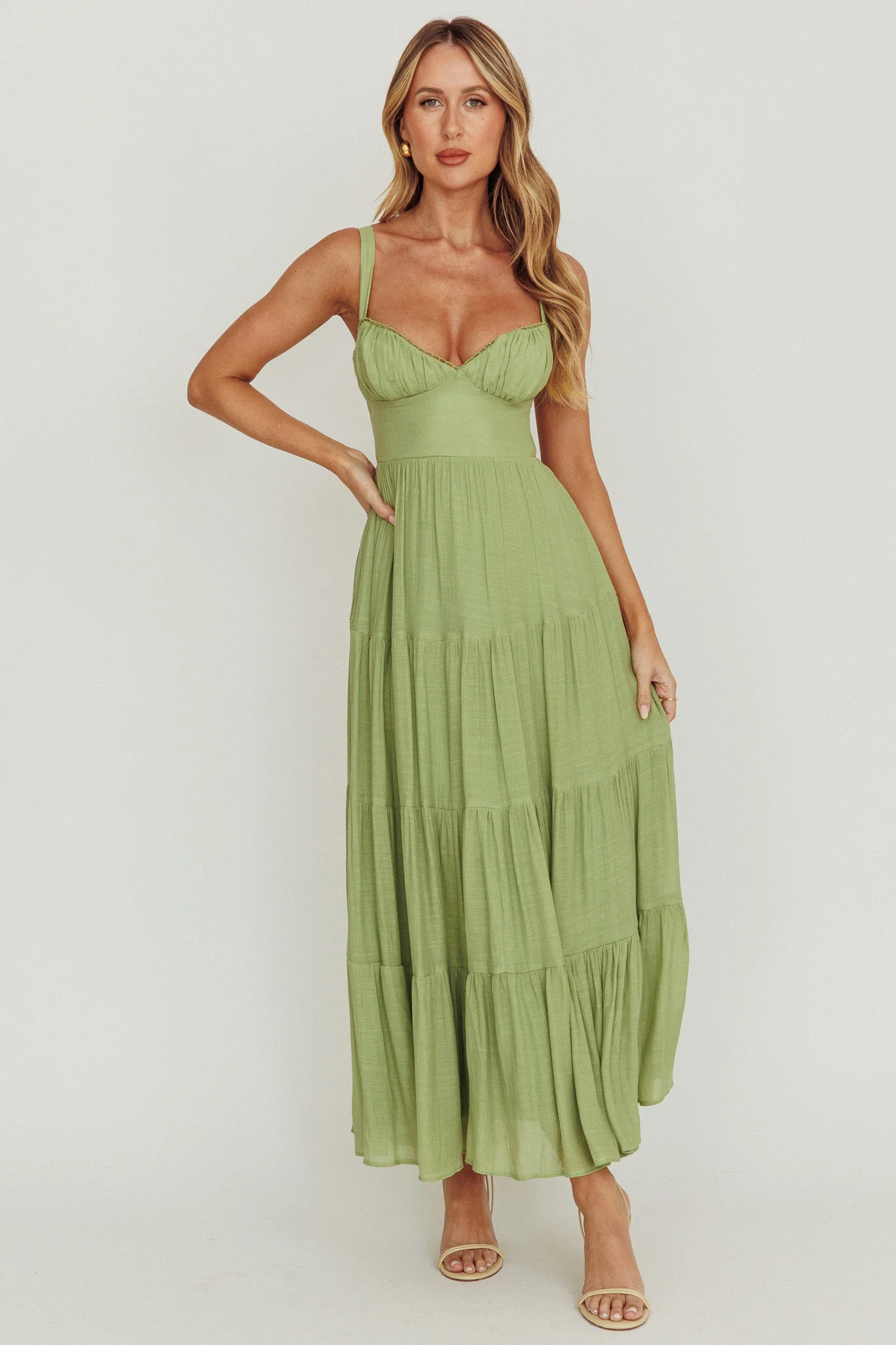 Neptune Cut Out Back A-Line Maxi Dress Sage - Image 3