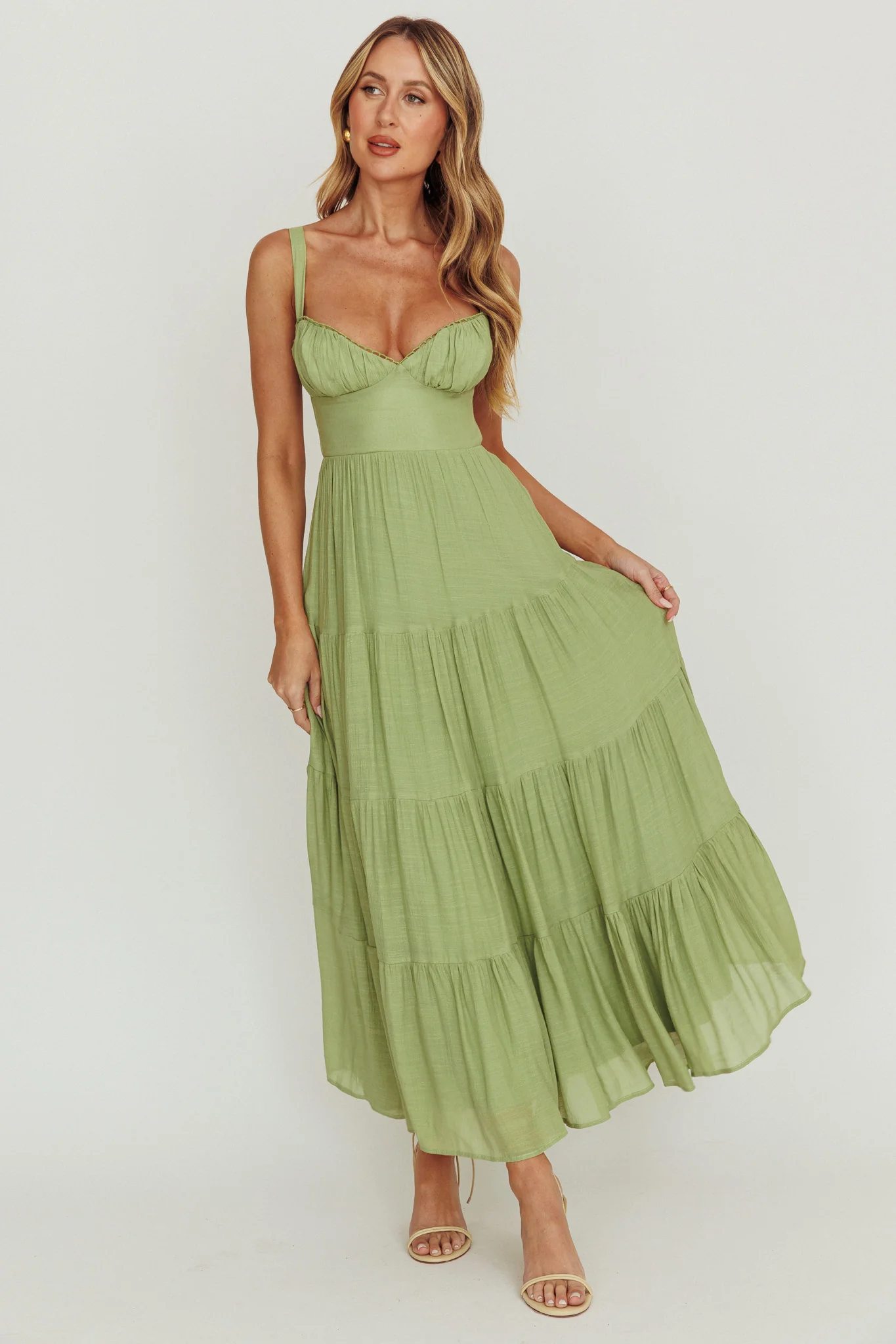 Neptune Cut Out Back A-Line Maxi Dress Sage - Image 5