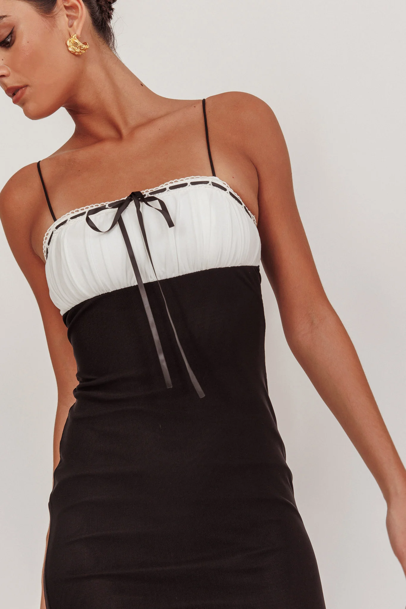 Nerida Bow Bust Mesh Maxi Dress Black - Image 2
