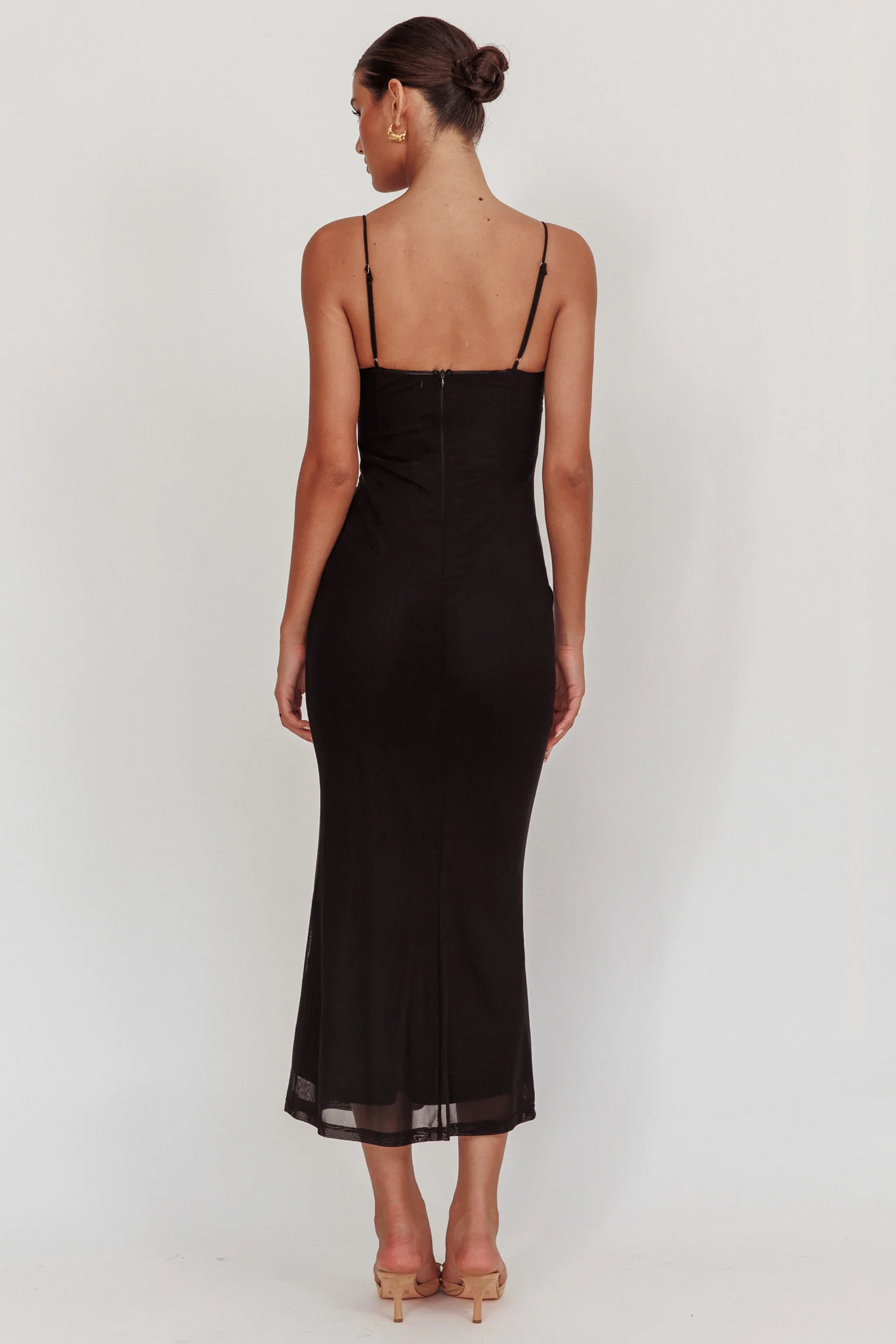 Nerida Bow Bust Mesh Maxi Dress Black - Image 3