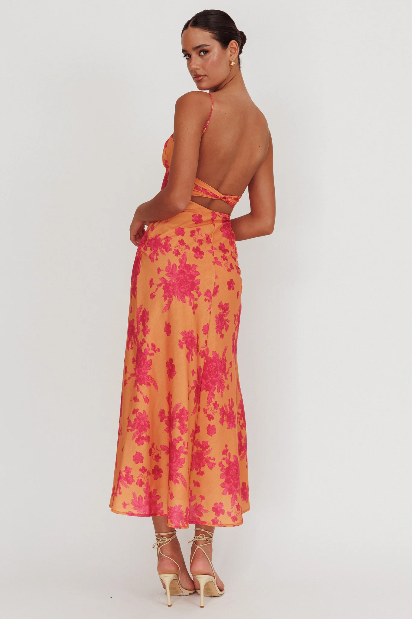 Nerida Low Back Twist Floral Maxi Dress Orange - Image 2
