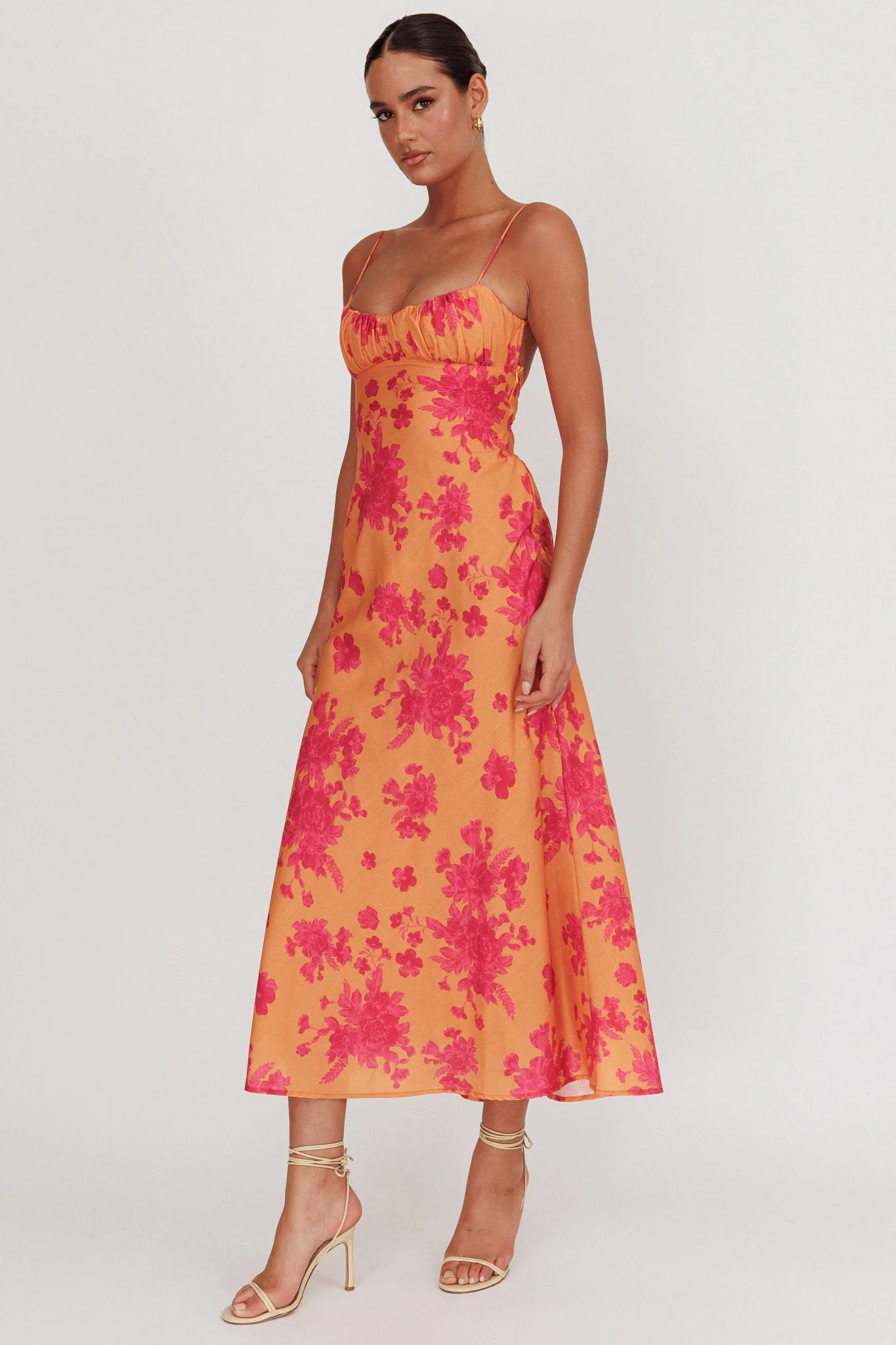 Nerida Low Back Twist Floral Maxi Dress Orange - Image 3