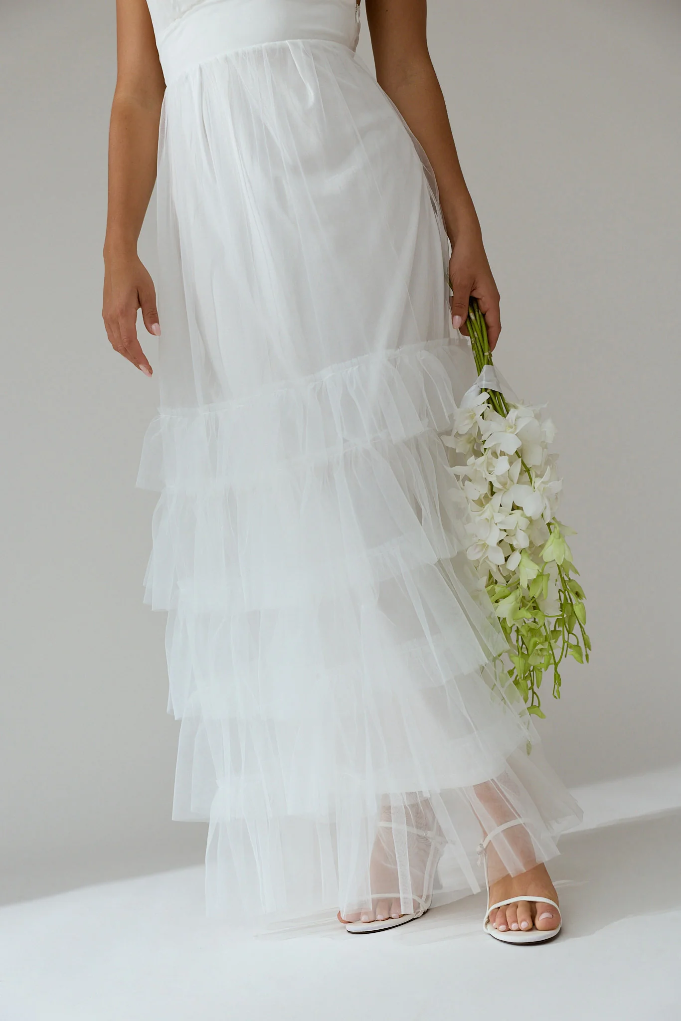 Nerida Twist Back Frill Trim Mesh Maxi Dress White - Image 2