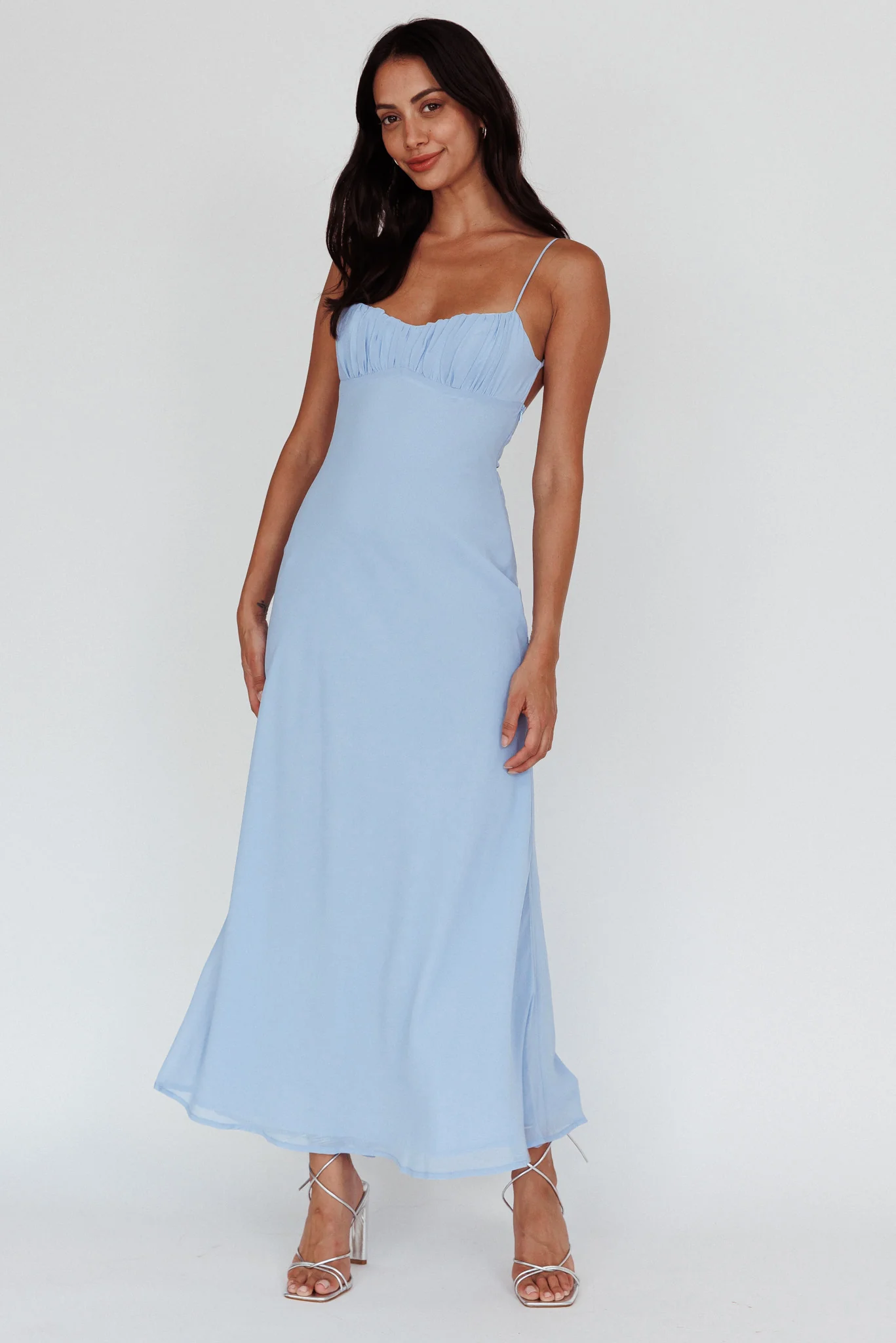 Nerida Twist Back Maxi Dress Steel Blue - Image 8
