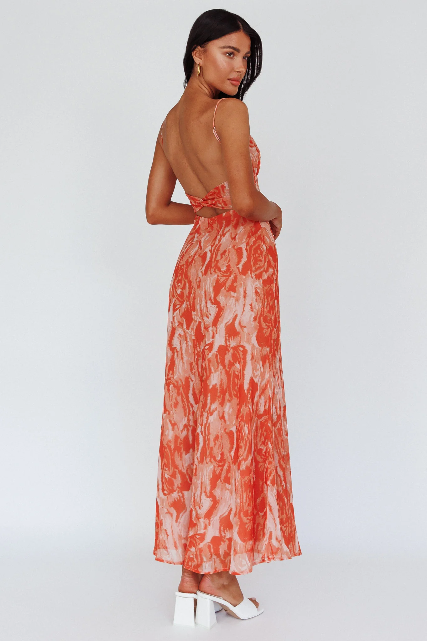 Nerida Twist Back Maxi Dress Swirl Orange - Image 2