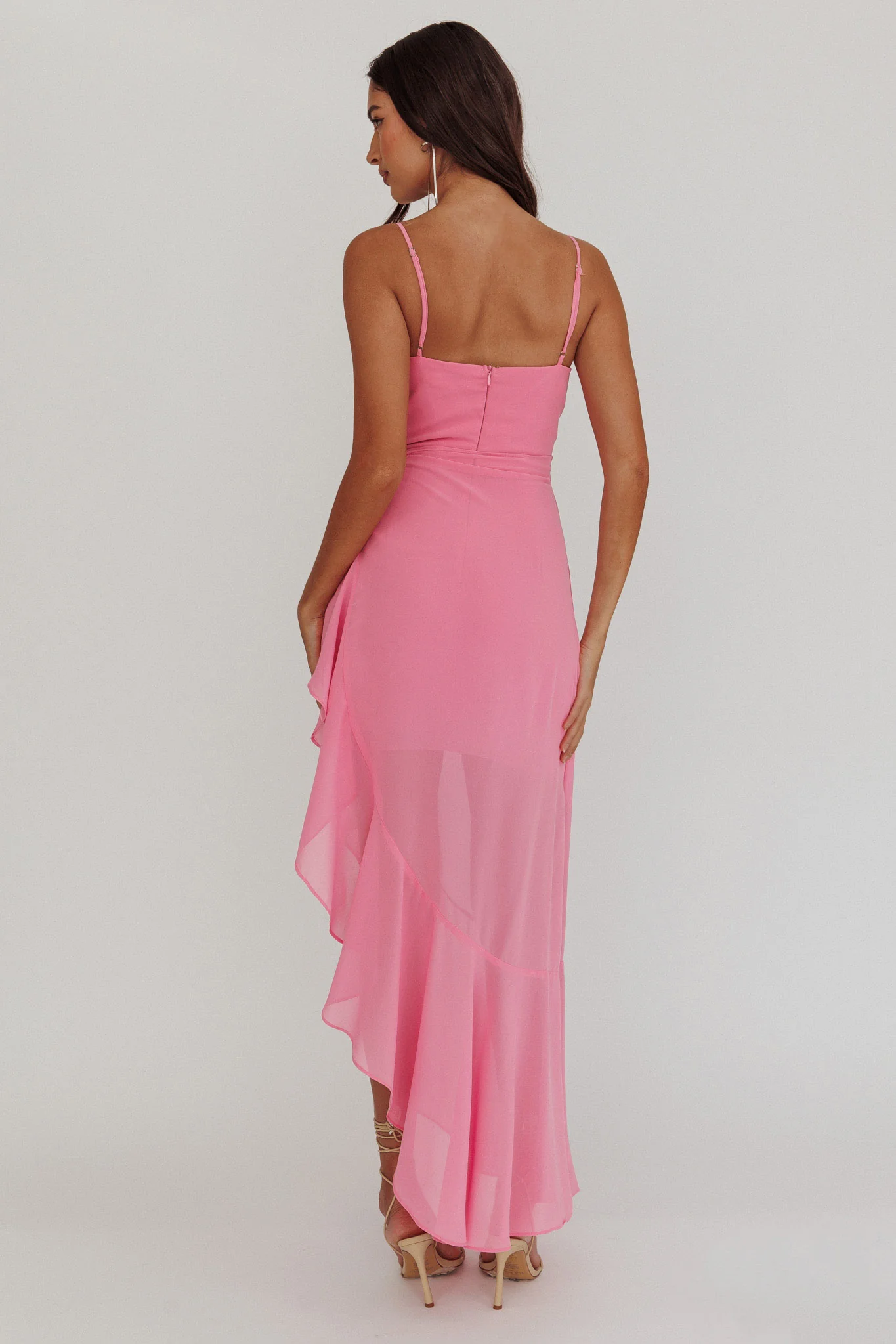 Nerida Waist Tie Asymmetric Dress Pink - Image 3
