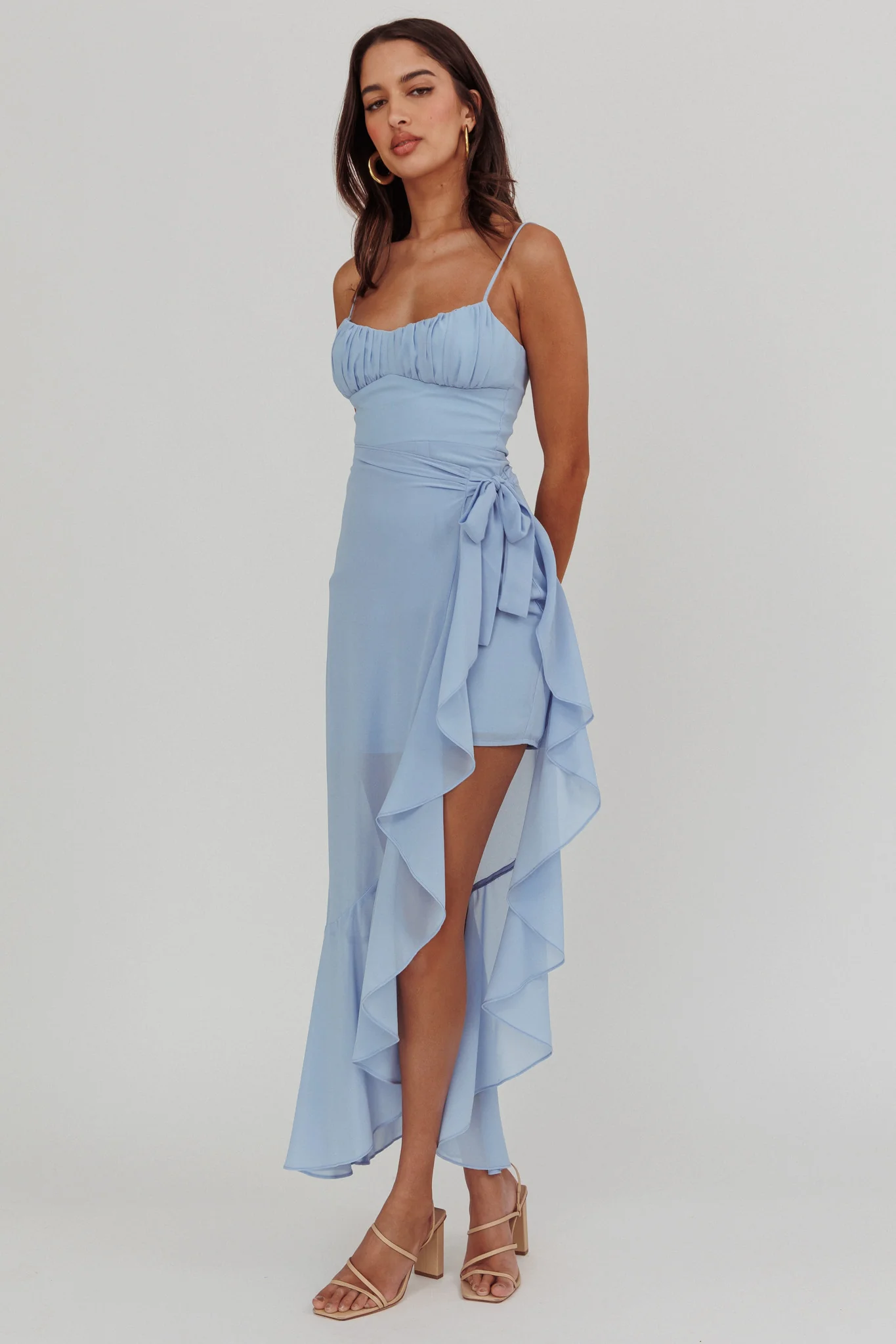 Nerida Waist Tie Asymmetric Dress Steel Blue - Image 4