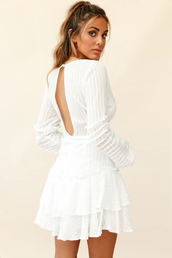 Neve Balloon Sleeve Layered Ruffle Hem Dress White - Image 4