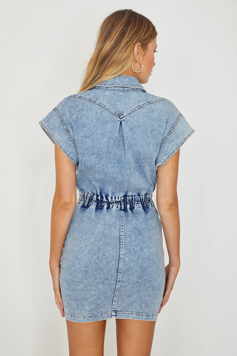 New Day Short Sleeve Button-Up Mini Dress Denim - Image 2